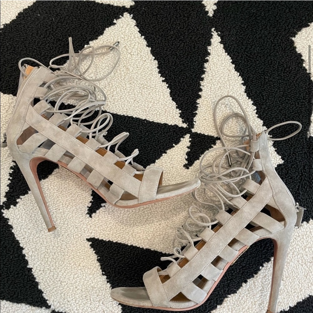 Aquazzura Amazon grey lace up heels new cutout caged suede pumps firenze size 38